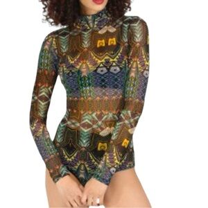 Tribal Print Sheer Bodysuit Size Small